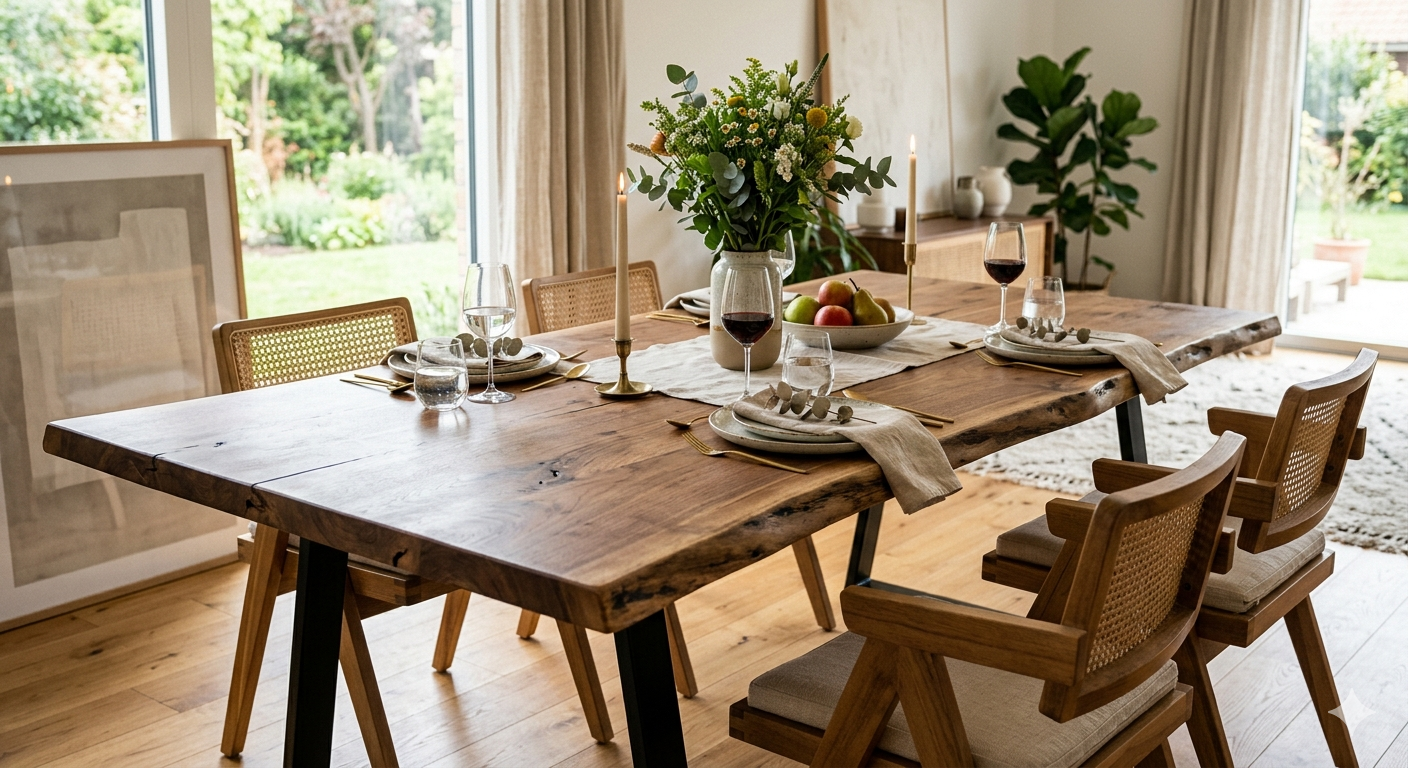 Mesa de comedor con borde natural
